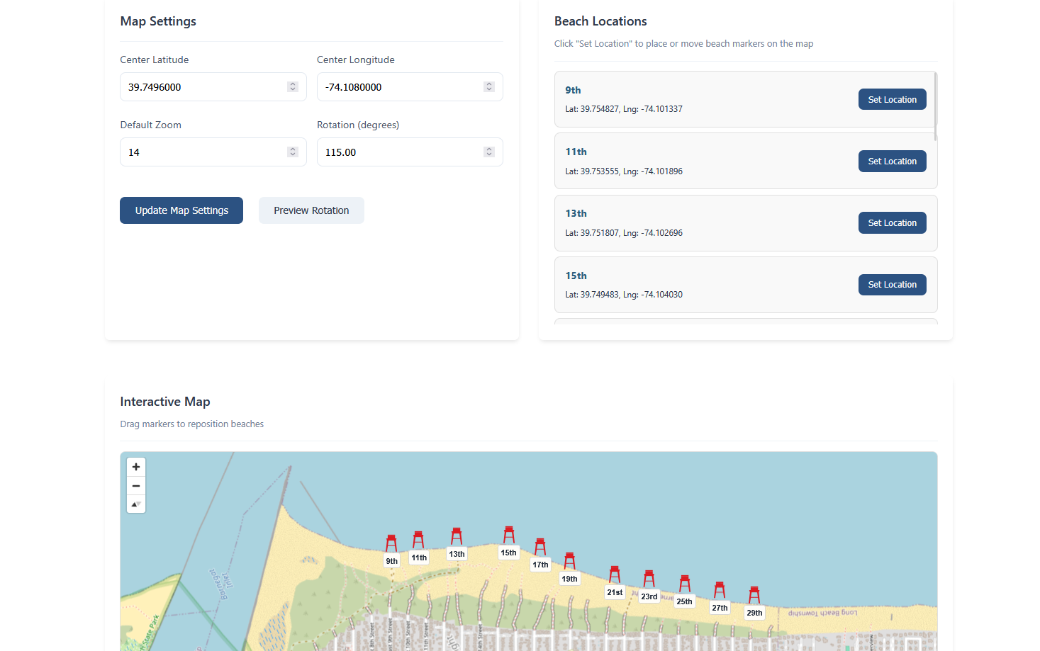 Beach map management screenshot